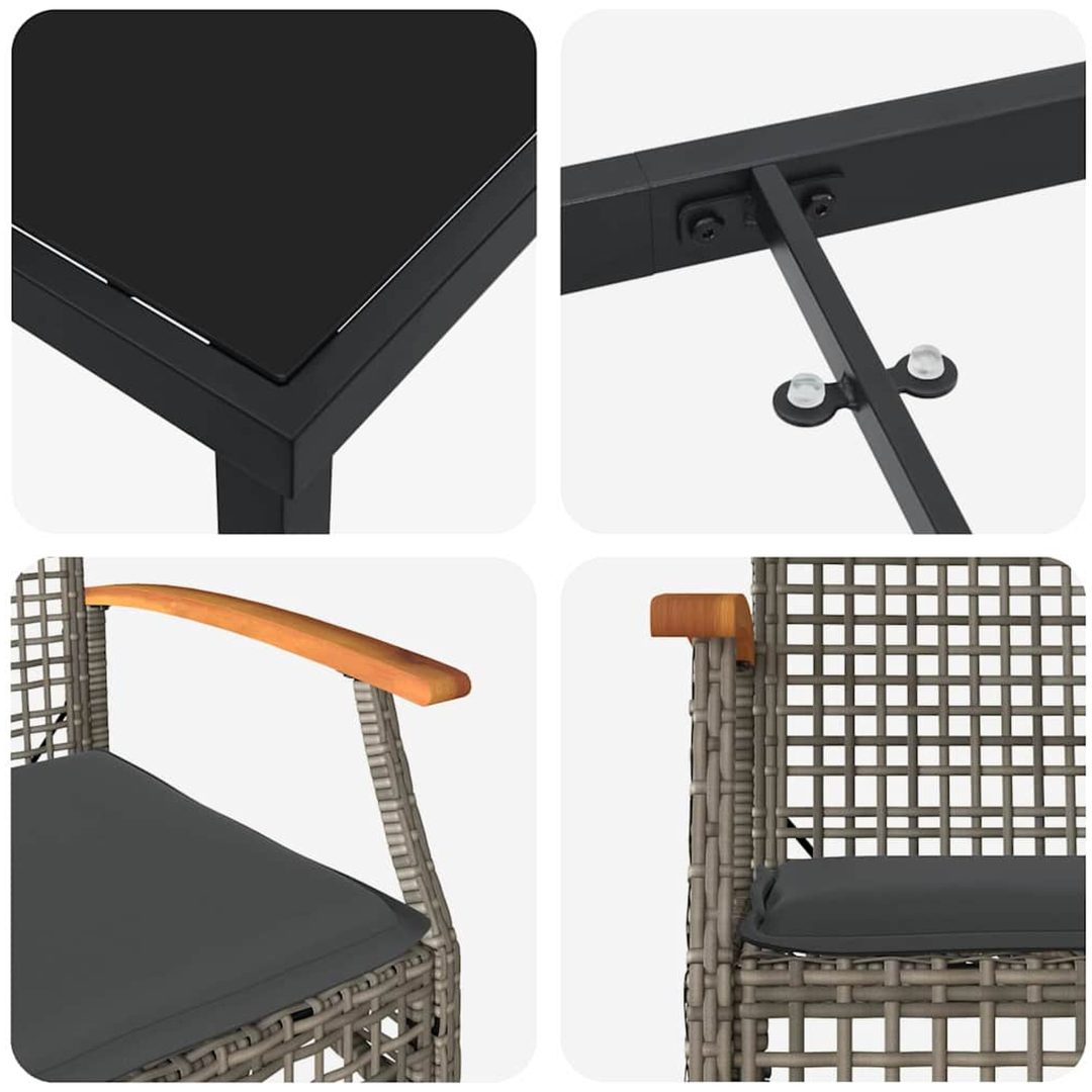 5 Delars Trädgårdsmatbord Set Med Kuddar Grå Poly Rattan vidaXL 80 x 80 x 73 cm – bild 8