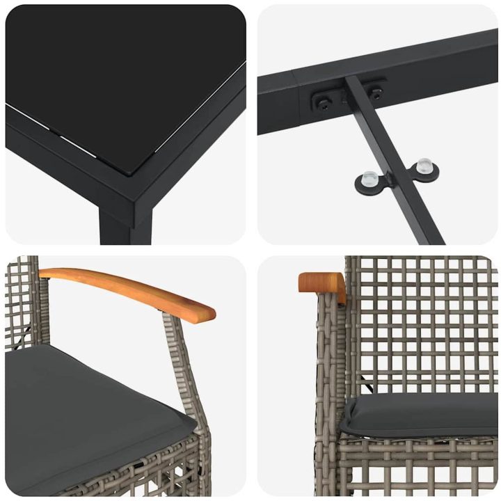5 Delars Trädgårdsmatbord Set Med Kuddar Grå Poly Rattan vidaXL 80 x 80 x 73 cm – bild 8