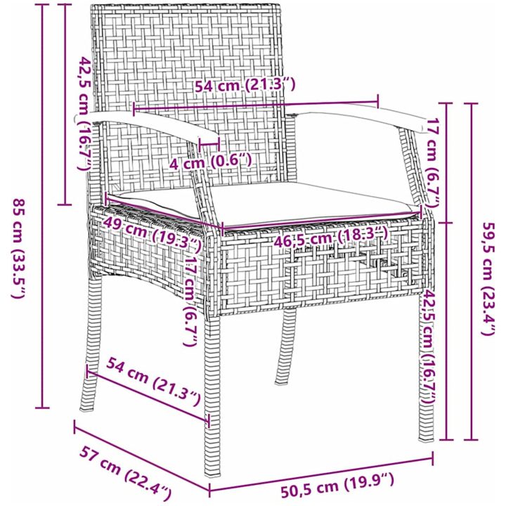 5 Delars Trädgårdsmatbord Set Med Kuddar Grå Poly Rattan vidaXL 80 x 80 x 73 cm – bild 9