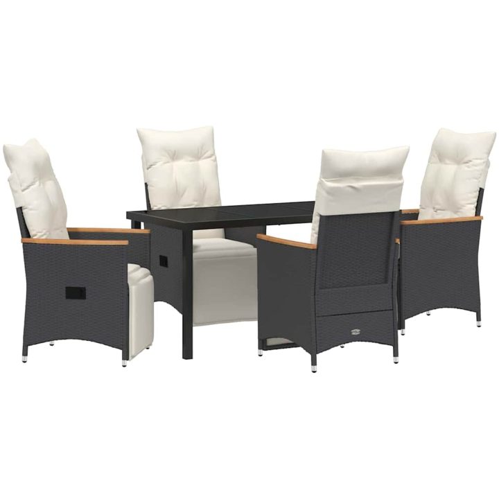 5 Delars Trädgårdsmatbord Set med Kuddar Svart Poly Rattan vidaXL 140 x 70 x 73 cm – bild 2