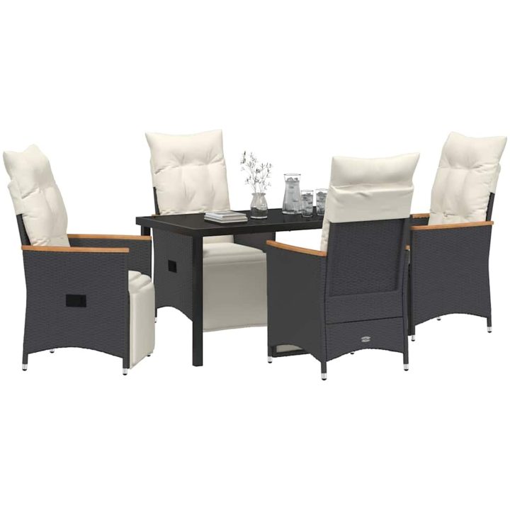 5 Delars Trädgårdsmatbord Set med Kuddar Svart Poly Rattan vidaXL 140 x 70 x 73 cm – bild 3