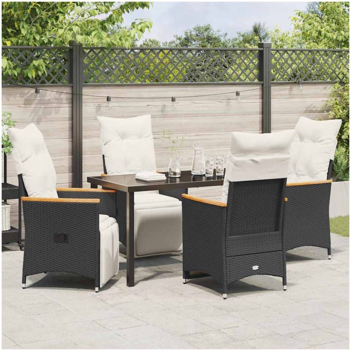 5 Delars Trädgårdsmatbord Set med Kuddar Svart Poly Rattan vidaXL 140 x 70 x 73 cm – bild 4