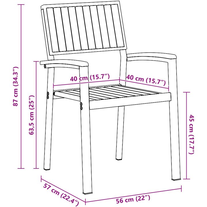 5-delars Trädgårdsmatbordset Grått Stål och Solid Akaciaträ vidaXL 160 x 80 x 75 cm – bild 11