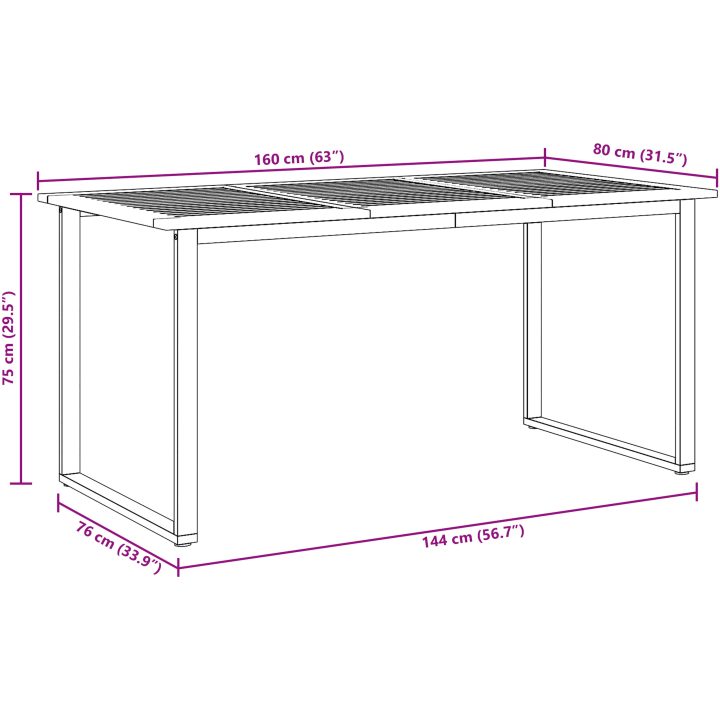 5-delars Trädgårdsmatbordset Grått Stål och Solid Akaciaträ vidaXL 160 x 80 x 75 cm – bild 12