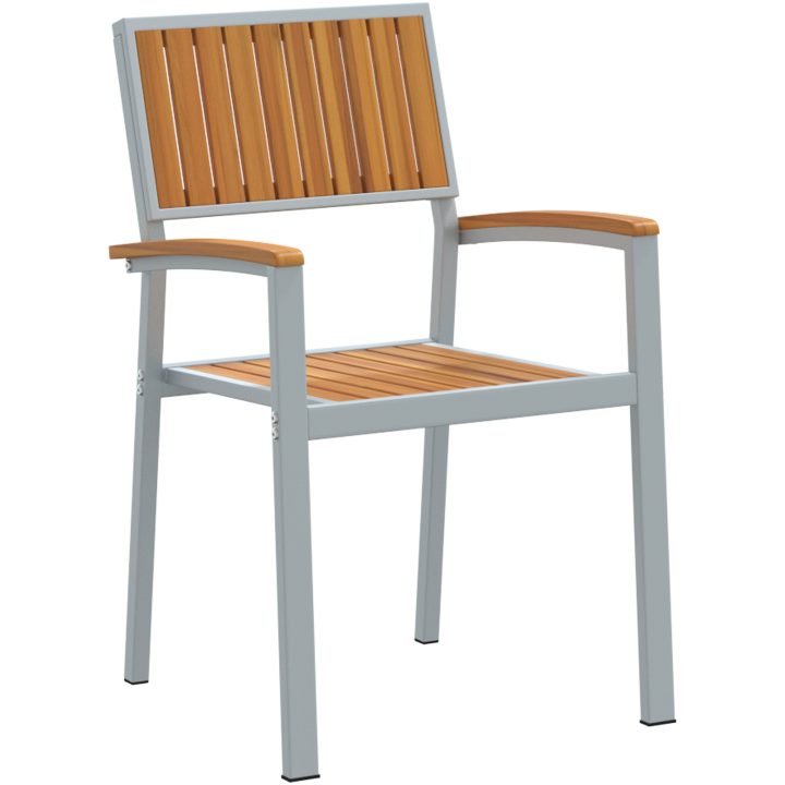 5-delars Trädgårdsmatbordset Grått Stål och Solid Akaciaträ vidaXL 160 x 80 x 75 cm – bild 6