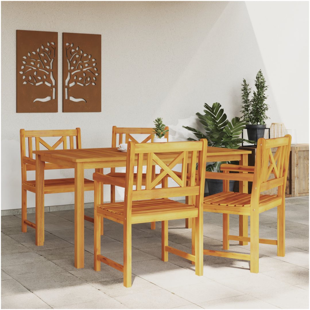 5-delars trädgårdsmatbordset i robust akacia vidaXL 150 x 90 x 74 cm – bild 4