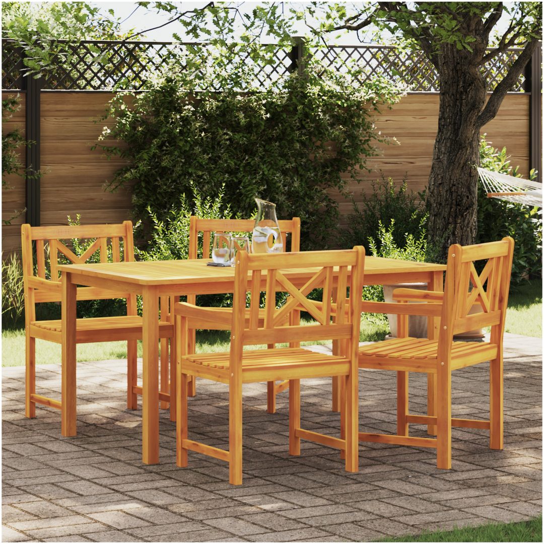5-delars trädgårdsmatbordset i robust akacia vidaXL 150 x 90 x 74 cm