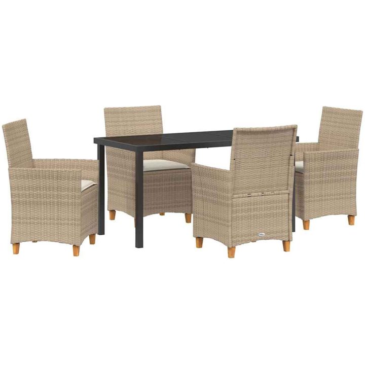 5-delars trädgårdsmatbordset med kuddar, beige poly-rattan vidaXL 140 x 80 x 73 cm – bild 2