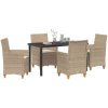 5-delars trädgårdsmatbordset med kuddar, beige poly-rattan vidaXL 140 x 80 x 73 cm – miniatyr 3