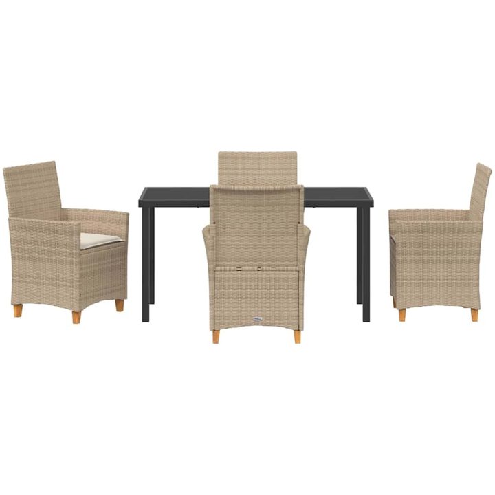 5-delars trädgårdsmatbordset med kuddar, beige poly-rattan vidaXL 140 x 80 x 73 cm – bild 7