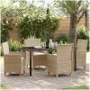 5-delars trädgårdsmatbordset med kuddar, beige poly-rattan vidaXL 140 x 80 x 73 cm – miniatyr 1