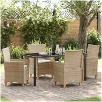 5-delars trädgårdsmatbordset med kuddar, beige poly-rattan vidaXL