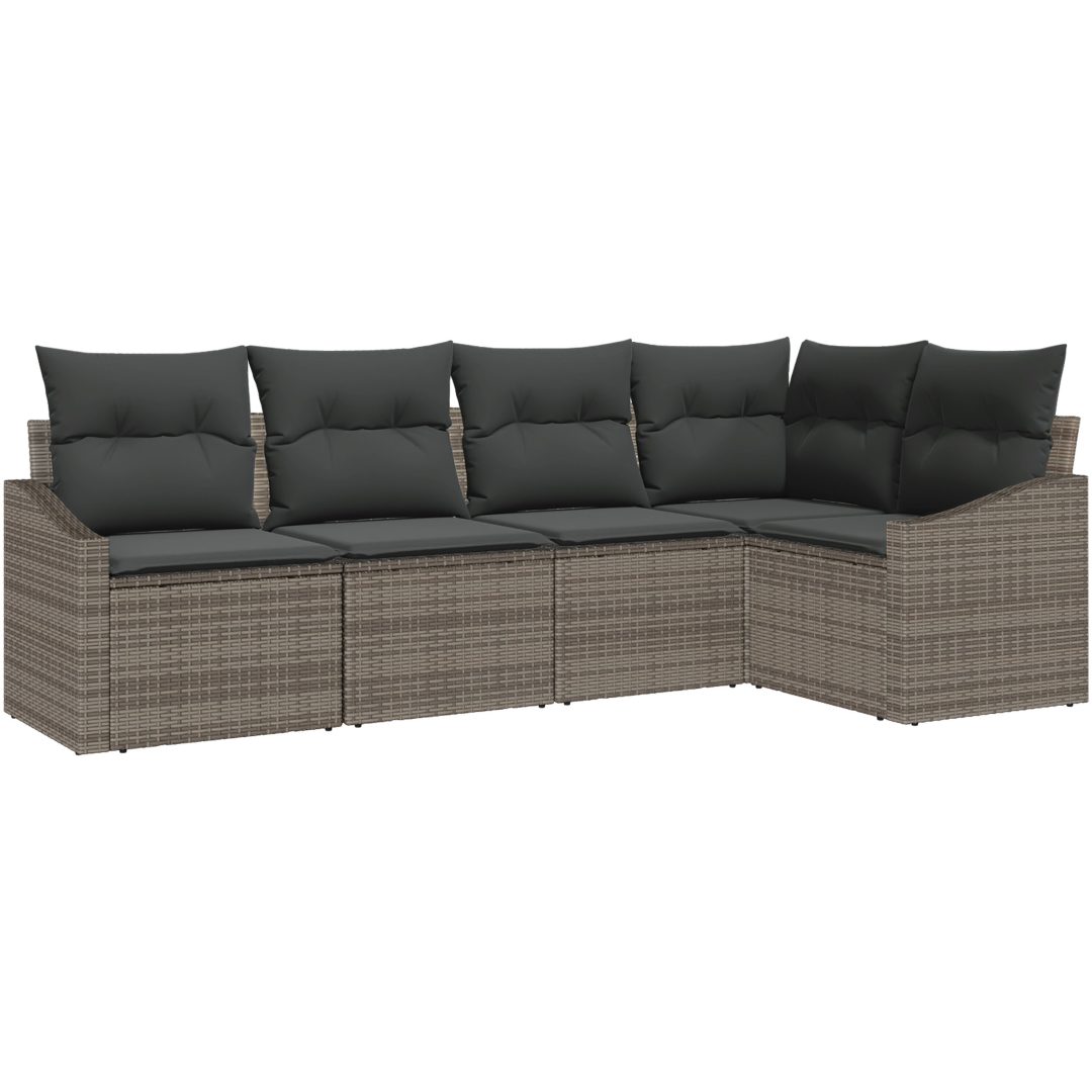 5-delars trädgårdsmatbordset med kuddar i grå poly-rattan vidaXL 233.5 x 123.5 x 85 cm – bild 2