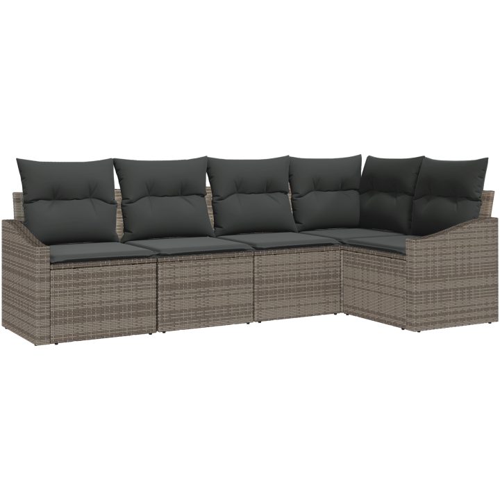 5-delars trädgårdsmatbordset med kuddar i grå poly-rattan vidaXL 233.5 x 123.5 x 85 cm – bild 2