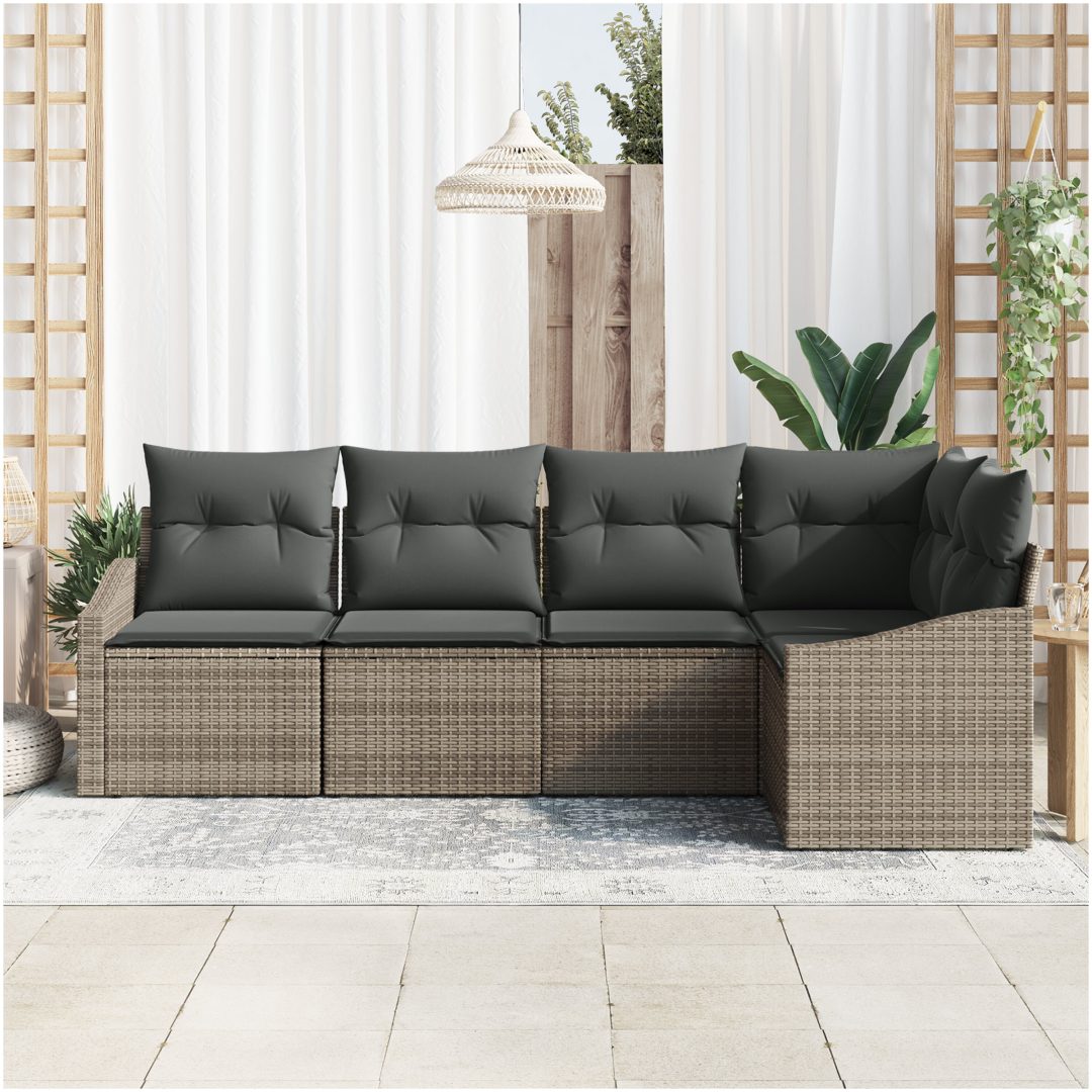 5-delars trädgårdsmatbordset med kuddar i grå poly-rattan vidaXL 233.5 x 123.5 x 85 cm – bild 3