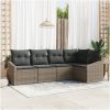 5-delars trädgårdsmatbordset med kuddar i grå poly-rattan vidaXL 233.5 x 123.5 x 85 cm – miniatyr 1