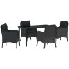 5-delars trädgårdsmatbordset med kuddar svart poly-rattan vidaXL 140 x 70 x 73 cm – miniatyr 2