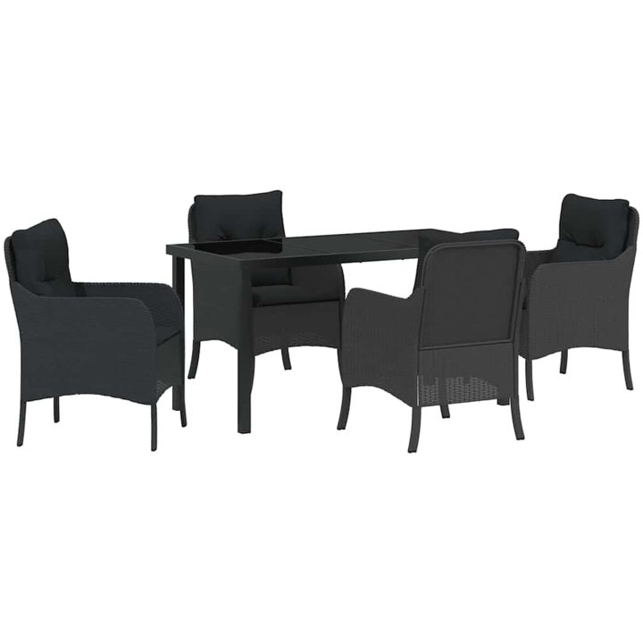 5-delars trädgårdsmatbordset med kuddar svart poly-rattan vidaXL 140 x 70 x 73 cm – bild 2
