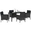 5-delars trädgårdsmatbordset med kuddar svart poly-rattan vidaXL 140 x 70 x 73 cm – miniatyr 3