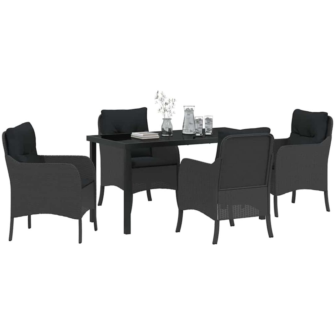 5-delars trädgårdsmatbordset med kuddar svart poly-rattan vidaXL 140 x 70 x 73 cm – bild 3