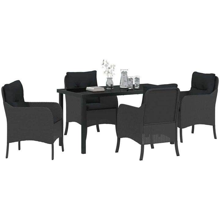 5-delars trädgårdsmatbordset med kuddar svart poly-rattan vidaXL 140 x 70 x 73 cm – bild 3