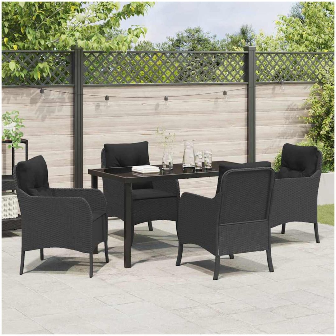 5-delars trädgårdsmatbordset med kuddar svart poly-rattan vidaXL 140 x 70 x 73 cm – bild 4