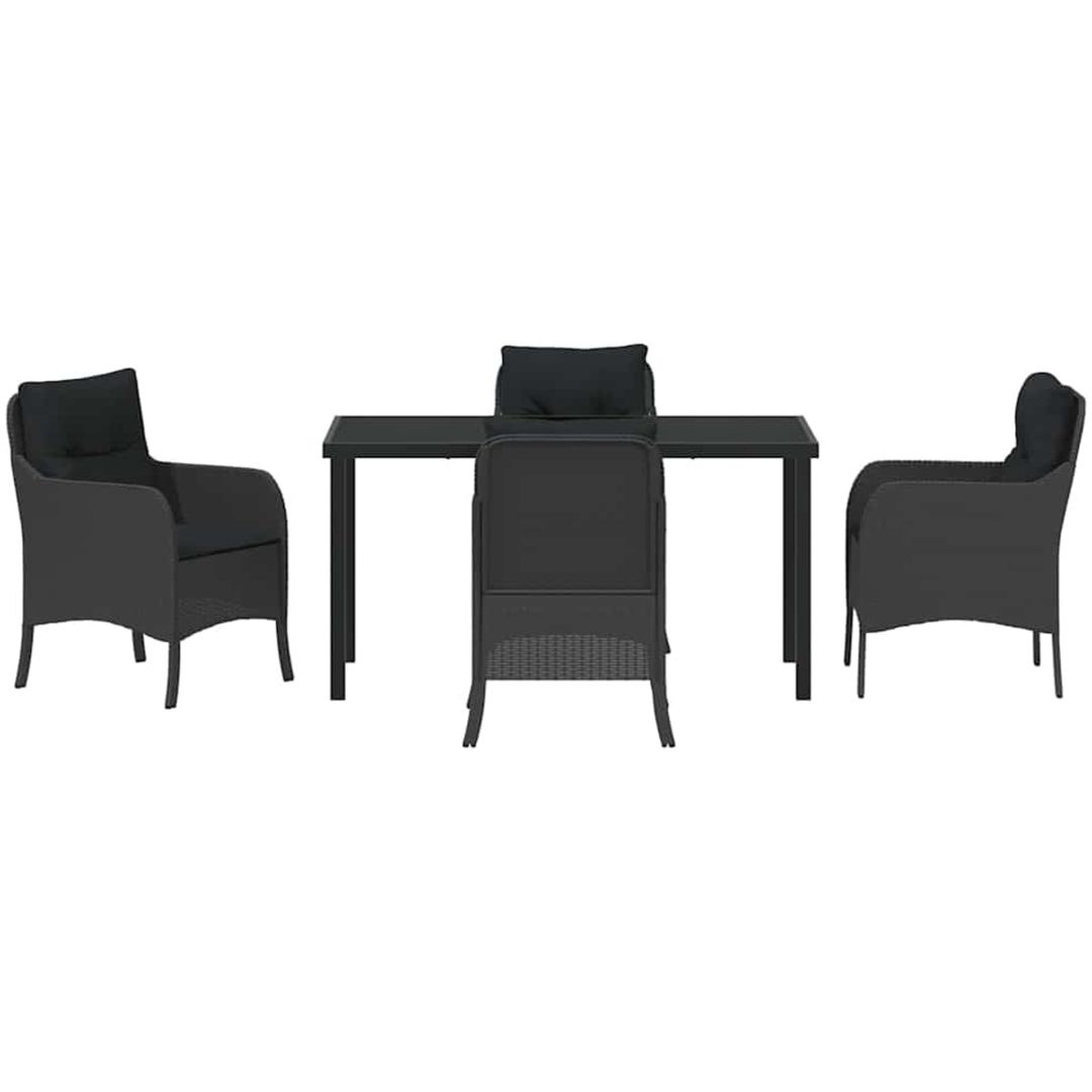 5-delars trädgårdsmatbordset med kuddar svart poly-rattan vidaXL 140 x 70 x 73 cm – bild 7