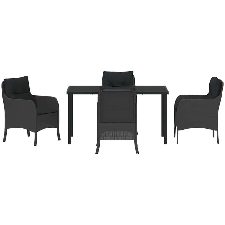 5-delars trädgårdsmatbordset med kuddar svart poly-rattan vidaXL 140 x 70 x 73 cm – bild 7