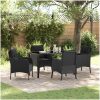 5-delars trädgårdsmatbordset med kuddar svart poly-rattan vidaXL 140 x 70 x 73 cm – miniatyr 1