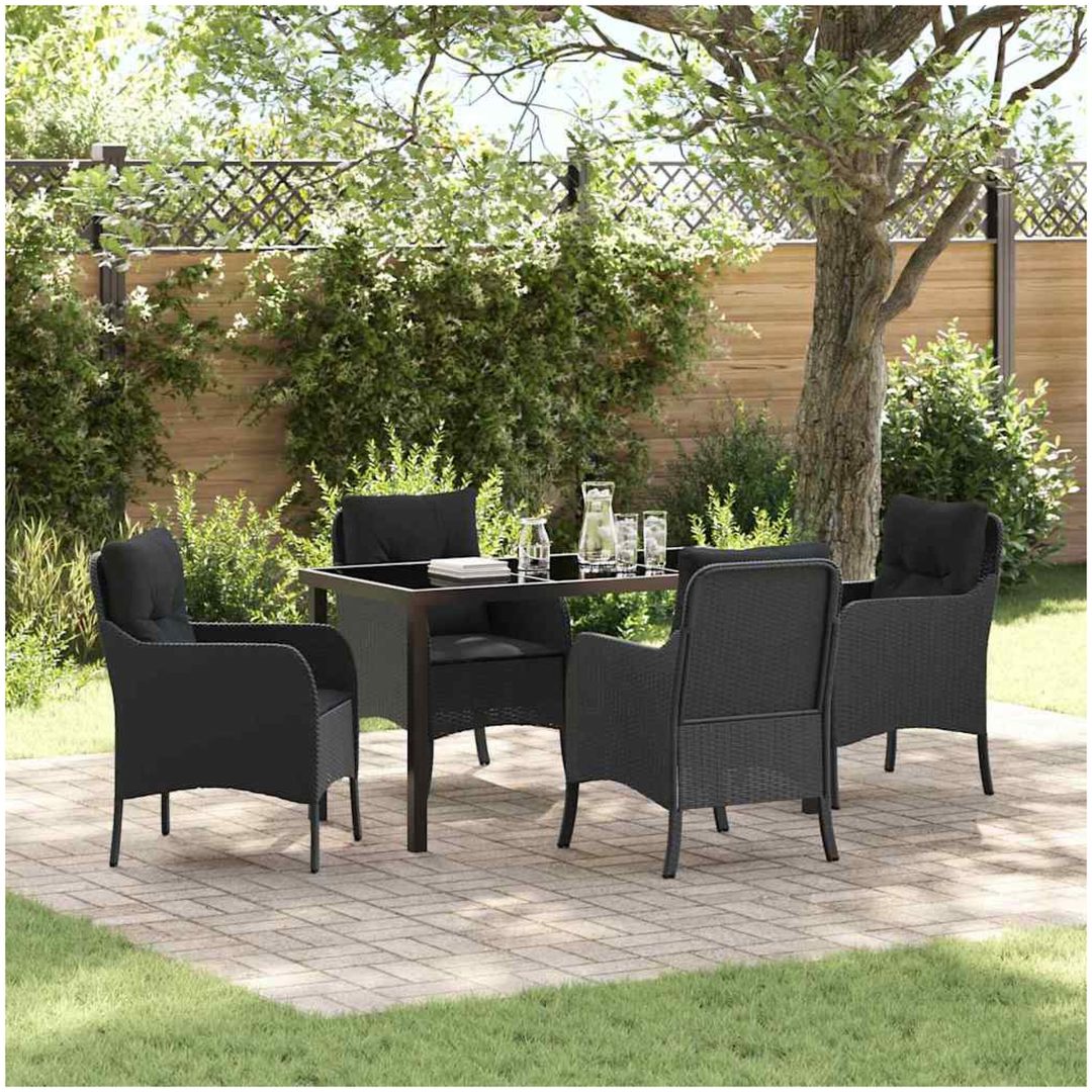 5-delars trädgårdsmatbordset med kuddar svart poly-rattan vidaXL 140 x 70 x 73 cm