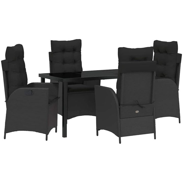 5 Delars Trädgårdsmatbordset med Kuddar - Svart Poly Rattan vidaXL 140 x 80 x 73 cm – bild 2