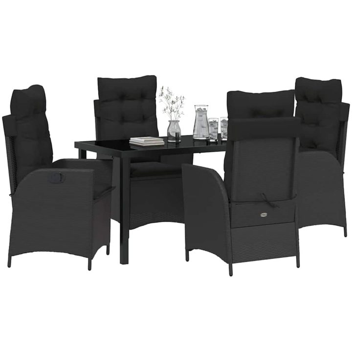5 Delars Trädgårdsmatbordset med Kuddar - Svart Poly Rattan vidaXL 140 x 80 x 73 cm – bild 3