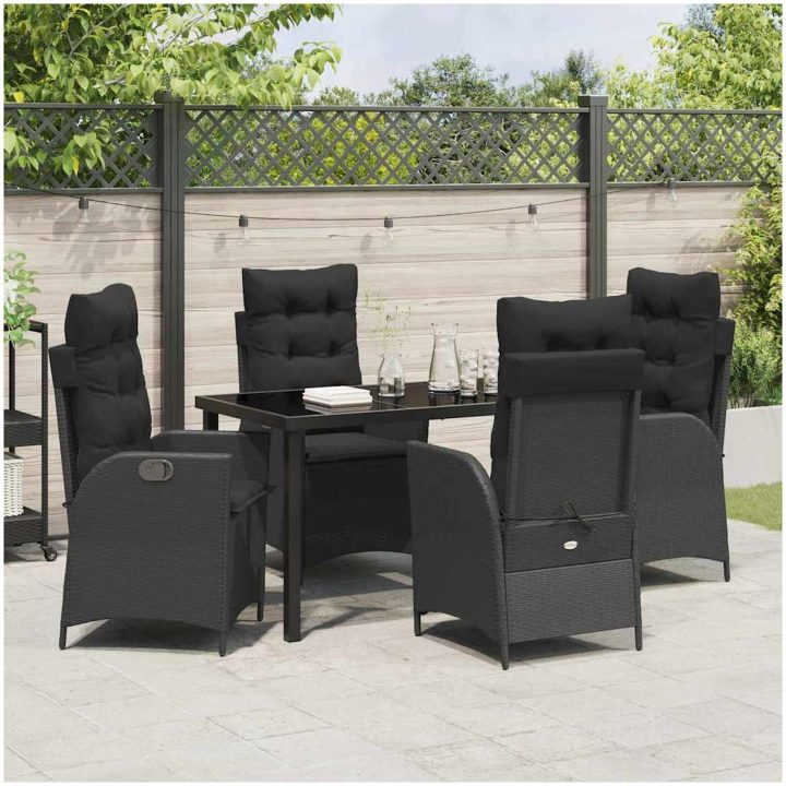 5 Delars Trädgårdsmatbordset med Kuddar - Svart Poly Rattan vidaXL 140 x 80 x 73 cm – bild 4