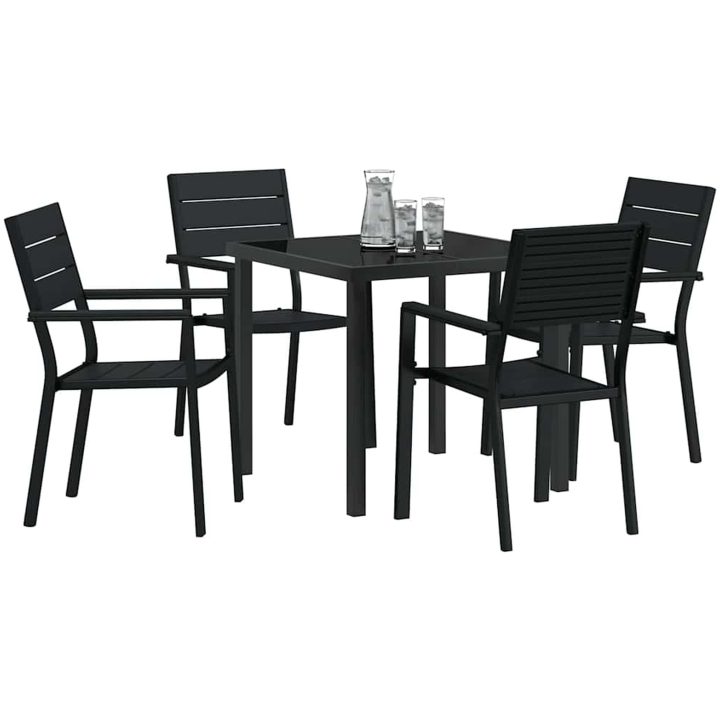 5-delars trädgårdsmatbordset med svart HDPE vidaXL 80 x 80 x 73 cm – bild 3