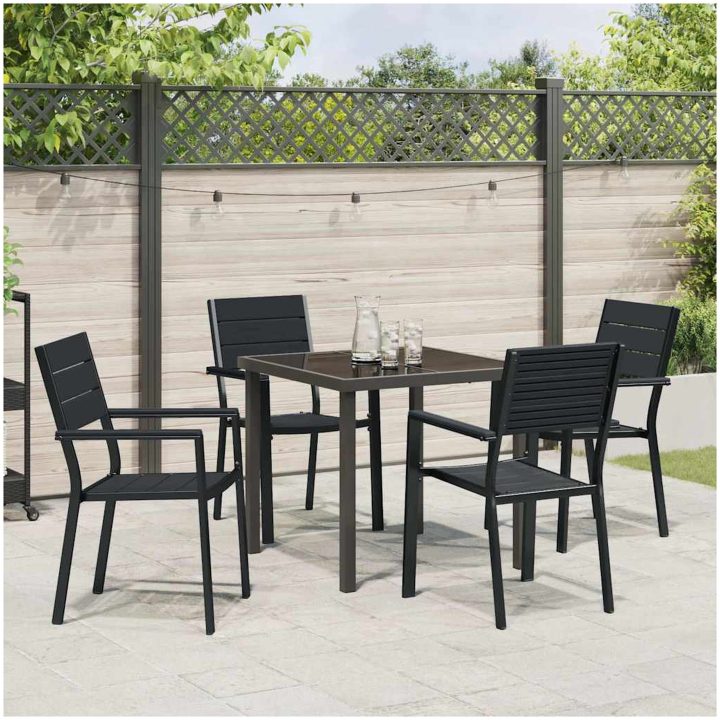 5-delars trädgårdsmatbordset med svart HDPE vidaXL 80 x 80 x 73 cm – bild 4