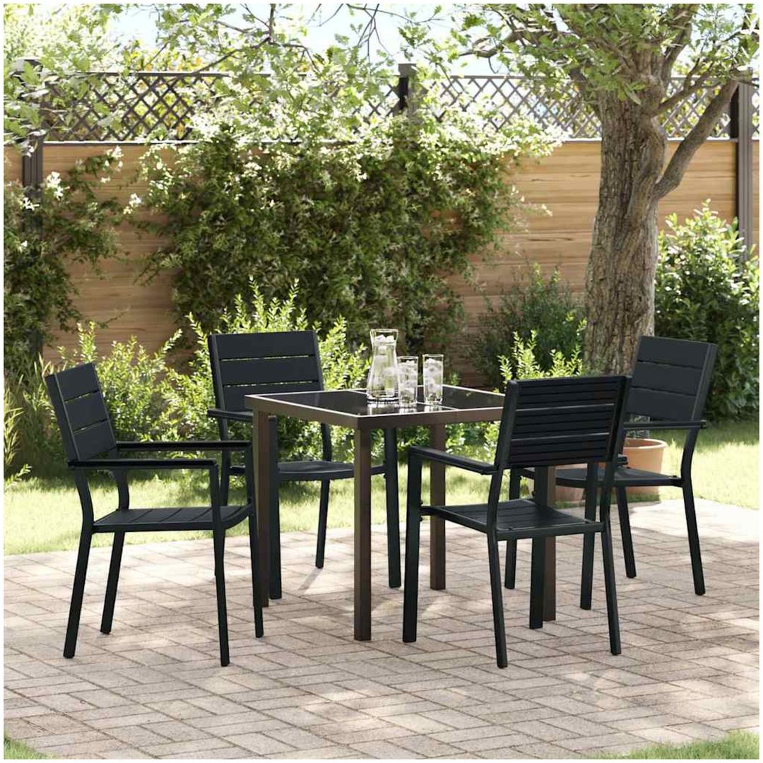5-delars trädgårdsmatbordset med svart HDPE vidaXL 80 x 80 x 73 cm