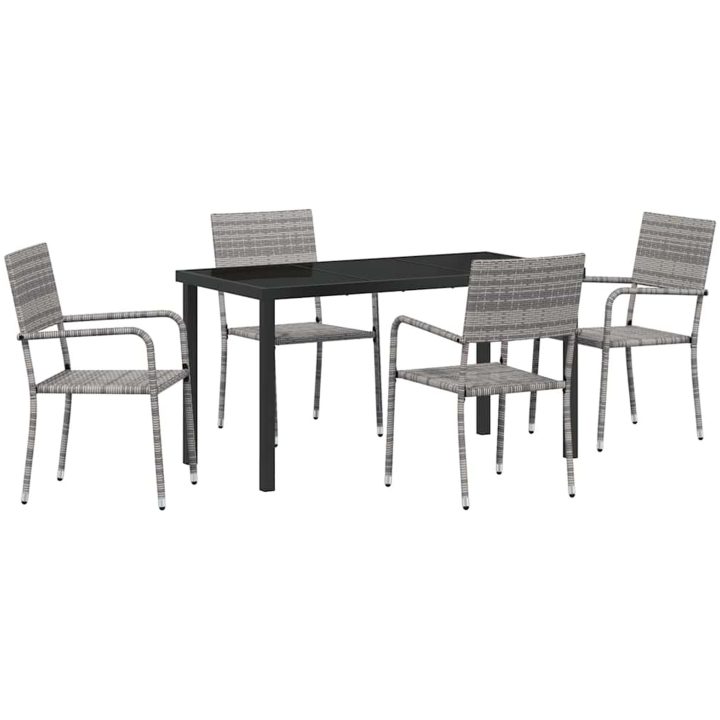 5-delars trädgårdsmatbordssats i grå poly-rattan vidaXL 140 x 70 x 73 cm – bild 2