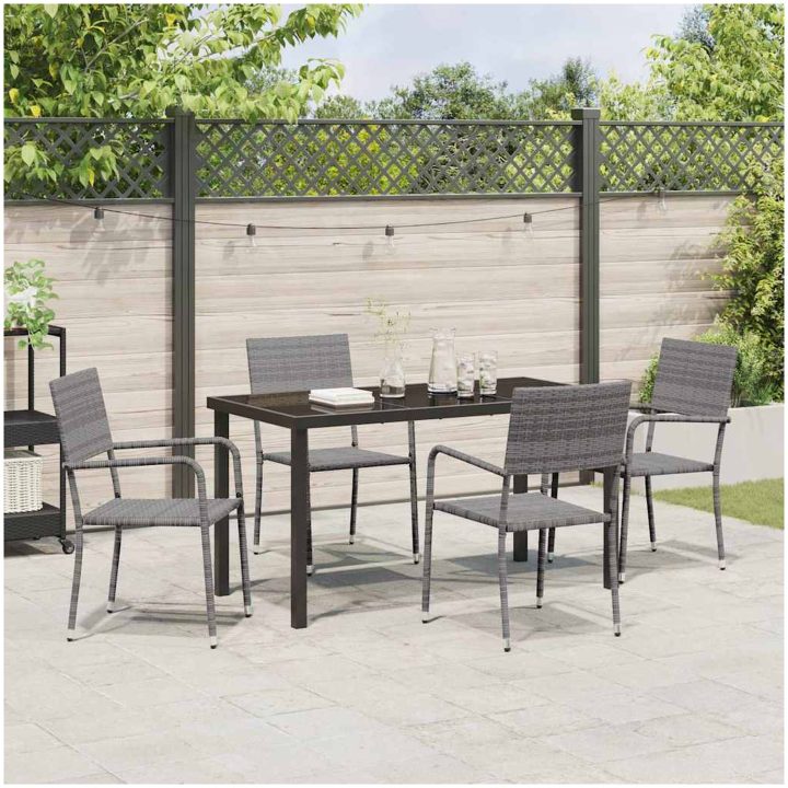 5-delars trädgårdsmatbordssats i grå poly-rattan vidaXL 140 x 70 x 73 cm – bild 4