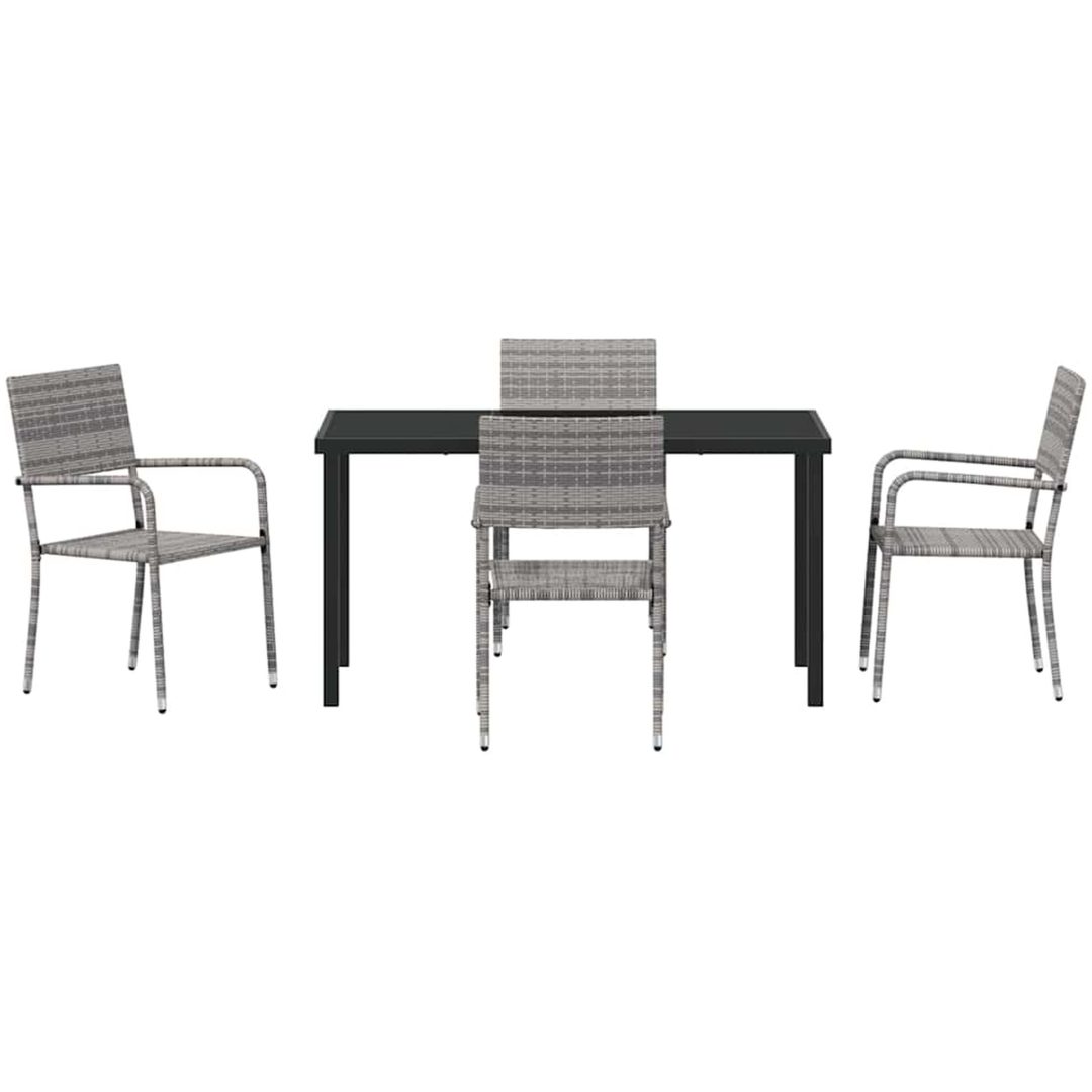 5-delars trädgårdsmatbordssats i grå poly-rattan vidaXL 140 x 70 x 73 cm – bild 6