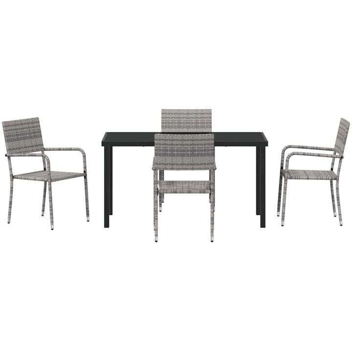 5-delars trädgårdsmatbordssats i grå poly-rattan vidaXL 140 x 70 x 73 cm – bild 6