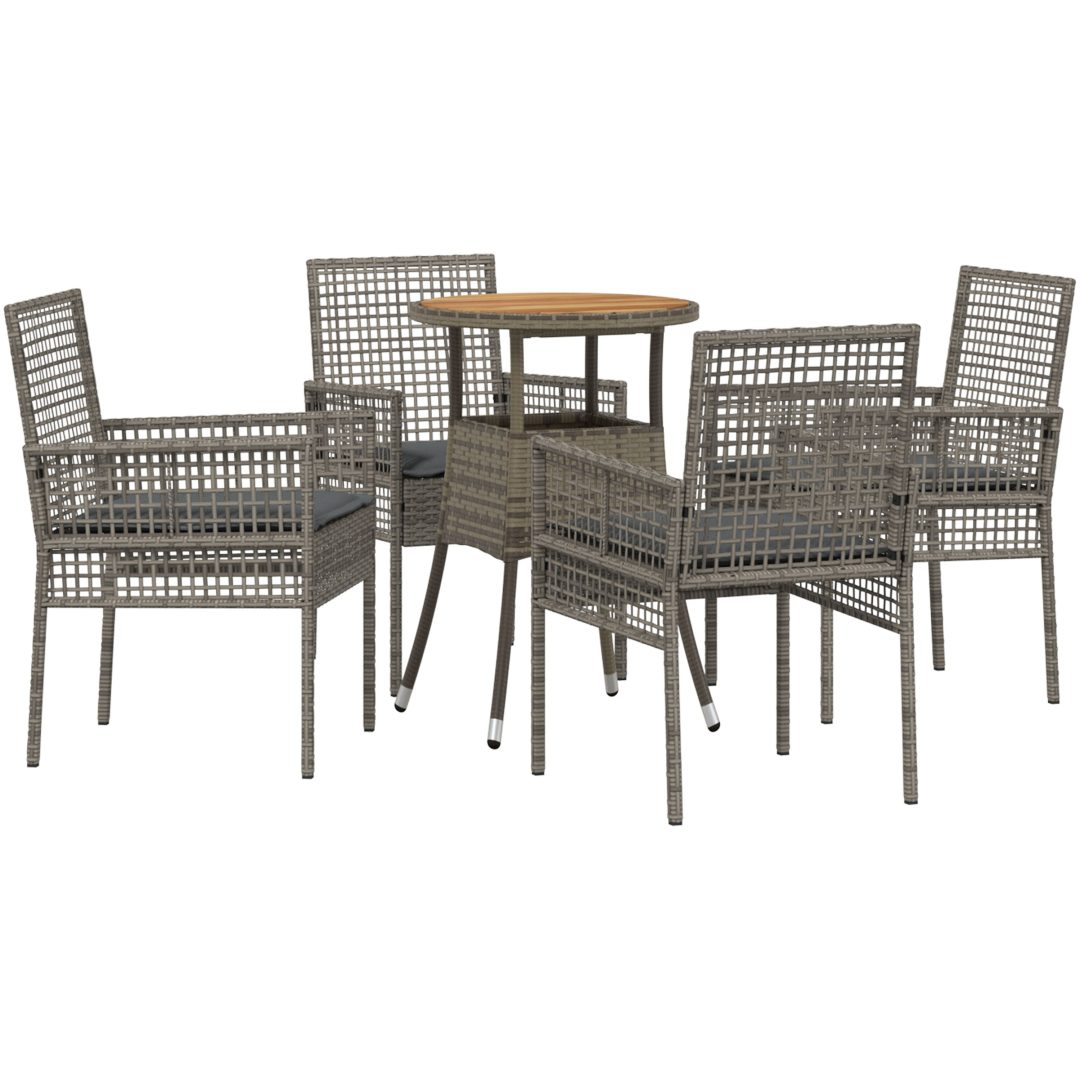 5-delars trädgårdsmatgrupp Grå Poly Rattan vidaXL 60 x 60 x 75 cm – bild 2