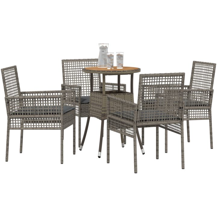 5-delars trädgårdsmatgrupp Grå Poly Rattan vidaXL 60 x 60 x 75 cm – bild 3