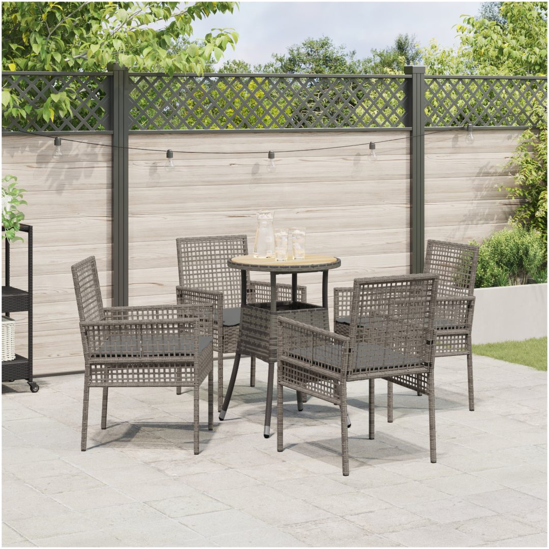 5-delars trädgårdsmatgrupp Grå Poly Rattan vidaXL 60 x 60 x 75 cm – bild 4