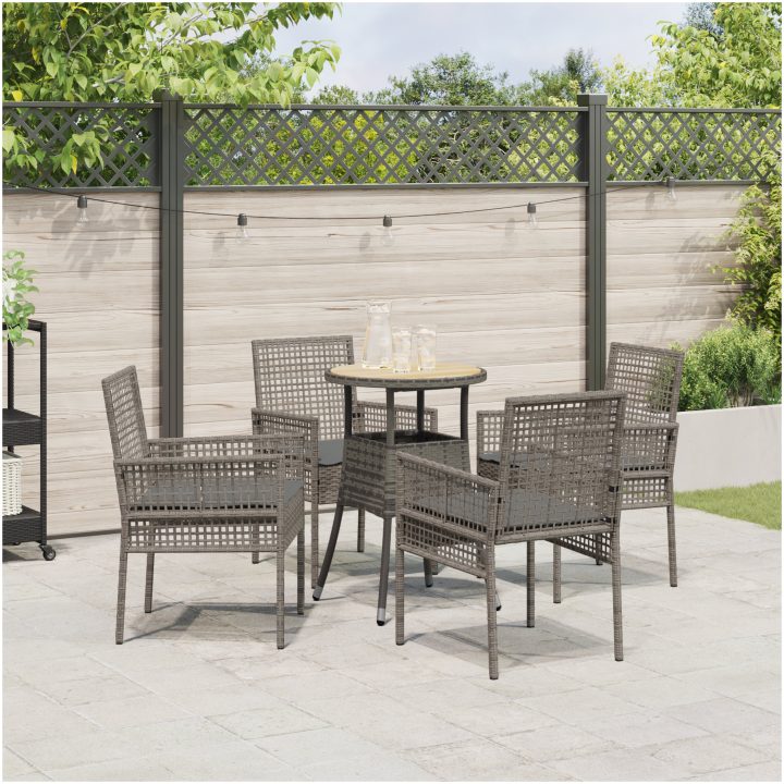 5-delars trädgårdsmatgrupp Grå Poly Rattan vidaXL 60 x 60 x 75 cm – bild 4