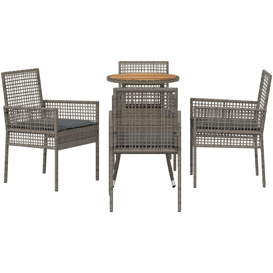 5-delars trädgårdsmatgrupp Grå Poly Rattan vidaXL 60 x 60 x 75 cm – bild 7