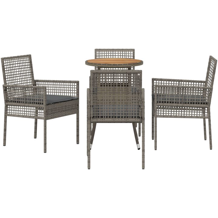 5-delars trädgårdsmatgrupp Grå Poly Rattan vidaXL 60 x 60 x 75 cm – bild 7