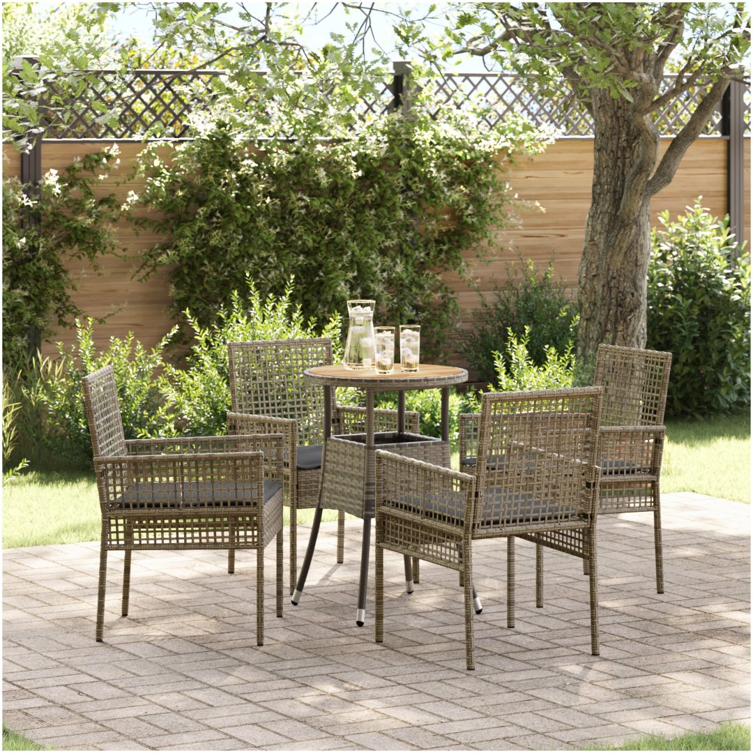 5-delars trädgårdsmatgrupp Grå Poly Rattan vidaXL 60 x 60 x 75 cm