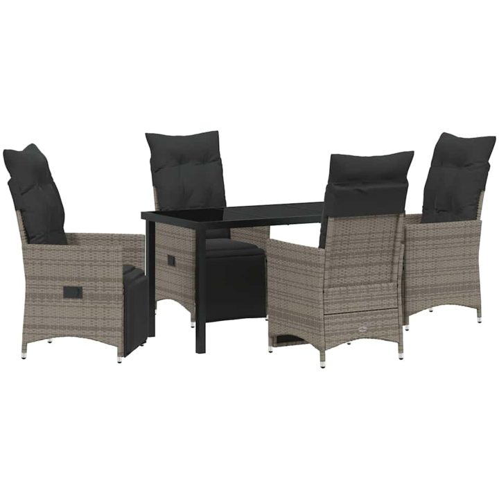 5 Delars Trädgårdsmatgrupp med Kuddar i Grå Poly Rattan vidaXL 140 x 70 x 73 cm – bild 2