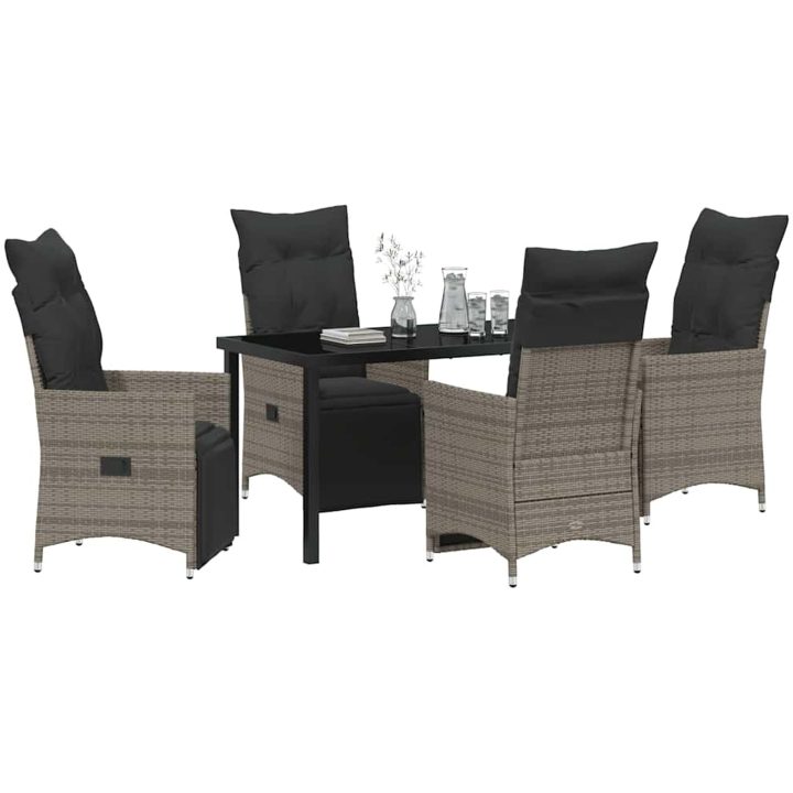 5 Delars Trädgårdsmatgrupp med Kuddar i Grå Poly Rattan vidaXL 140 x 70 x 73 cm – bild 3