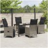5 Delars Trädgårdsmatgrupp med Kuddar i Grå Poly Rattan vidaXL 140 x 70 x 73 cm – miniatyr 4